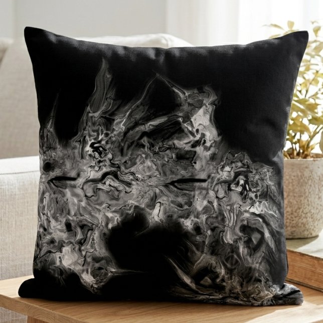 Abstract Marble Smoke Grey Cushion (Swirling grey smoke abstract throw pillow for a stylish housewarming gift.)