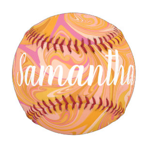 Abstract Marble Swirl Art in Yellow Baseball