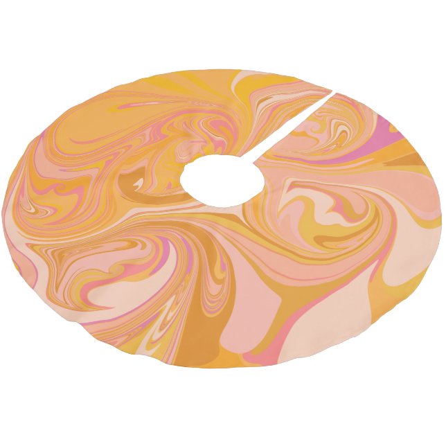 Abstract Marble Swirl Art in Yellow Brushed Polyester Tree Skirt (Angled)