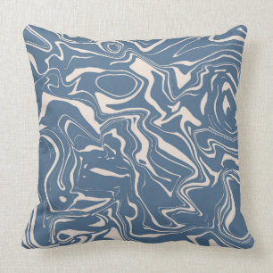 Abstract Marble Swirl Pattern Navy Blue Cream Cushion