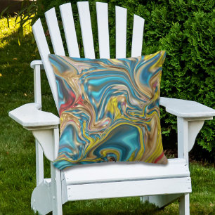abstract marble swirls yellow teal turquoise blue cushion