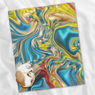 abstract marble swirls yellow teal turquoise blue fleece blanket