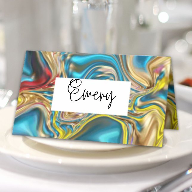 abstract marble swirls yellow teal turquoise blue place card (
abstract marble swirls yellow teal turquoise blue place card)