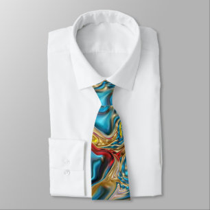 abstract marble swirls yellow teal turquoise blue tie