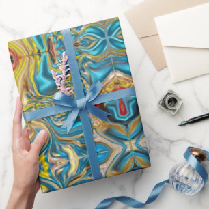 abstract marble swirls yellow teal turquoise blue wrapping paper