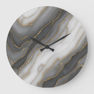 Abstract Marble Wall Clock – Grey, White & Gold De