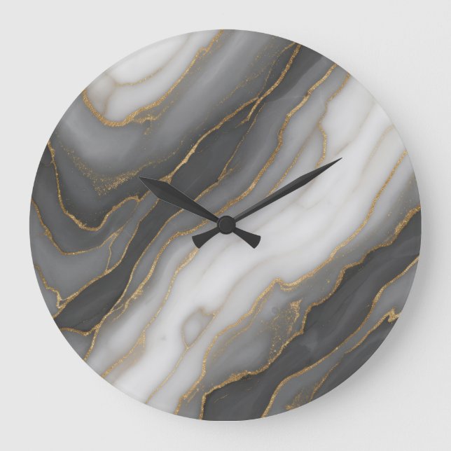 Abstract Marble Wall Clock – Grey, White & Gold De (Front)