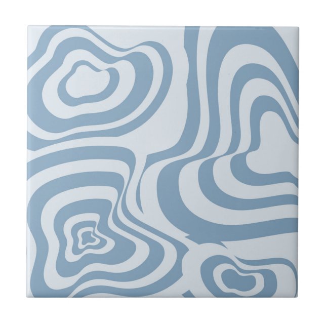 Abstract Marble Wavy Stripe Blue Retro Bold Modern Ceramic Tile (Front)