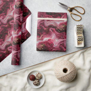 Abstract Marbled Artwork with Deep Red, Pink Wrapping Paper