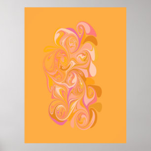 Abstract Marbled Design in Yellow Orange Poster