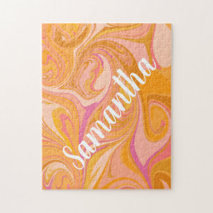 Abstract Marbled Design Yellow Orange Personalised Jigsaw Puzzle