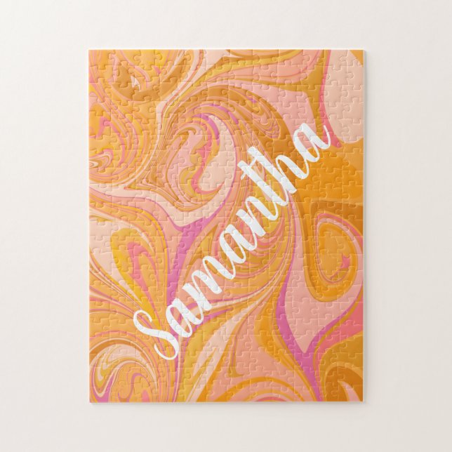 Abstract Marbled Design Yellow Orange Personalised Jigsaw Puzzle (Vertical)