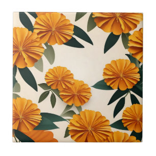 Abstract Marigold Flowers Ceramic Tile