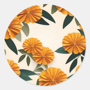 Abstract Marigold Flowers Classic Round Sticker