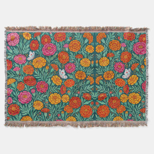 Abstract Marigolds Butterflies Garden Blanket