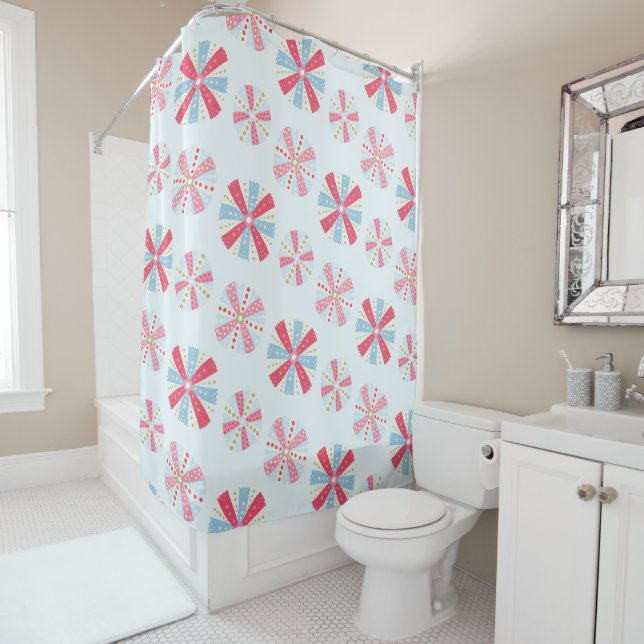 Abstract Marine Botanical Flora Pattern Shower Curtain (In Situ)