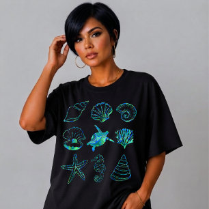 Abstract Marine Life Grid Design T-Shirt