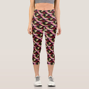 Abstract Maroon And Yellow Shapes Design Capri Leggings
