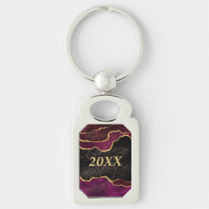Abstract Maroon Gold Sparkle Graduate 2022 Key Ring