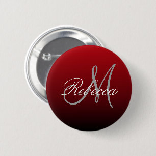 abstract marsala maroon grey burgundy monograms 6 cm round badge