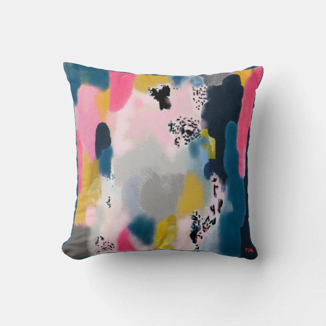 Abstract Mash-Up / Pink Teal Gold Charcoal Cushion (Front)