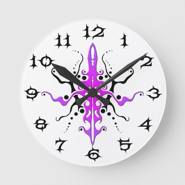Abstract Mask Tribal Tattoo Design - pink Round Clock (Front)