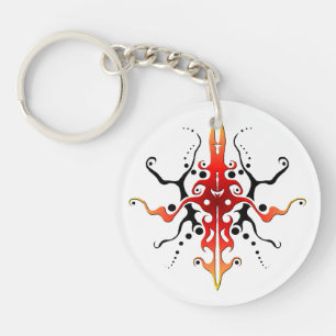 Abstract Mask Tribal Tattoo Design - red Key Ring