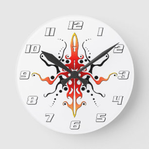 Abstract Mask Tribal Tattoo Design - red Round Clock