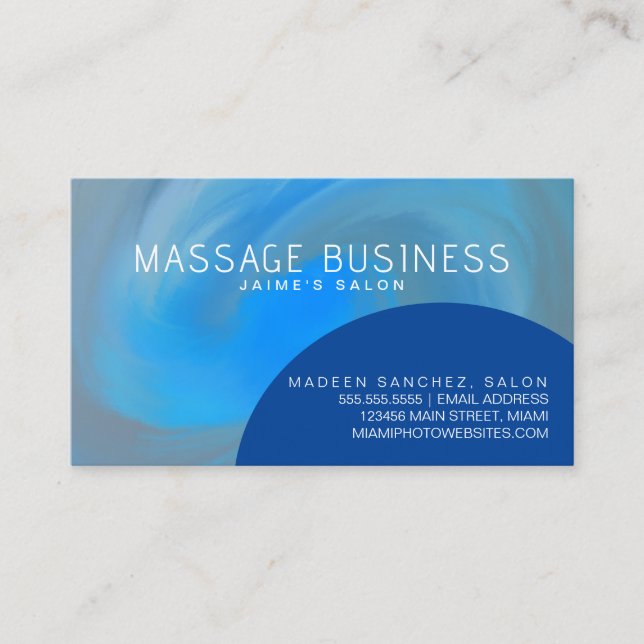 Abstract Massage Hair Salon Designer Blue Business Card (Front)