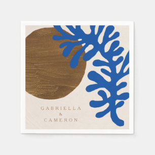 Abstract Matisse Blue Brown Custom Name Wedding  Napkin