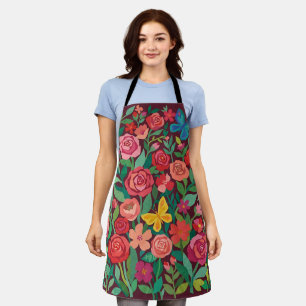 Abstract Matisse Cut-Out Roses Butterflies Apron