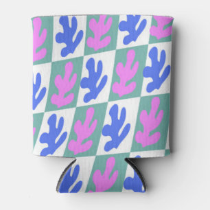 Abstract Matisse Inspired Leaf Plant Chequered Can Cooler