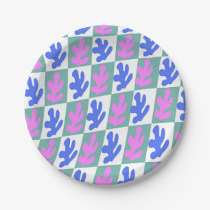 Abstract Matisse Inspired Leaf Plant Chequered    Paper Plate