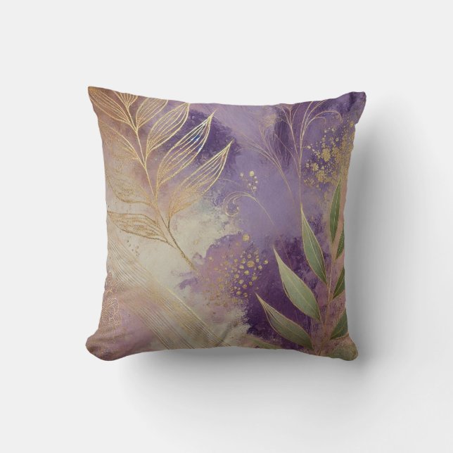 Abstract Mauve-Golden Leaf Artwork Style19 Cushion (Front)