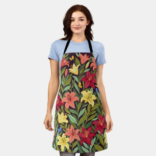 Abstract Maximalist Lilies Butterflies Apron
