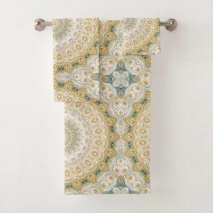 Abstract Medallion Design in Mustard Yellow Bath Towel Set