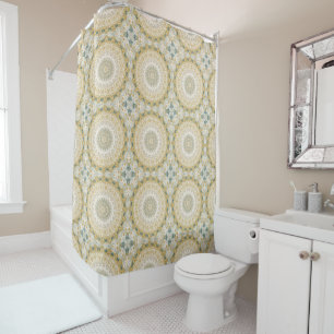Abstract Medallion Design in Mustard Yellow Shower Curtain