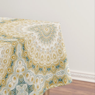 Abstract Medallion Design in Mustard Yellow Tablecloth
