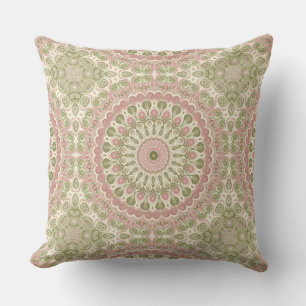 Abstract Medallion Design in Pink and Green Cushion