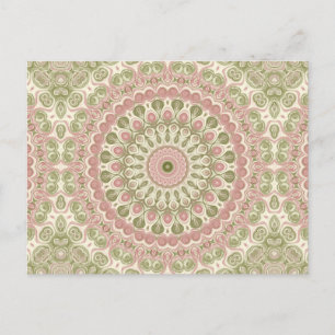 Abstract Medallion Design in Pink and Green Postcard