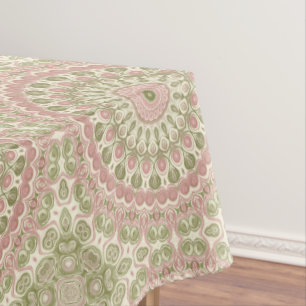 Abstract Medallion Design in Pink and Green Tablecloth