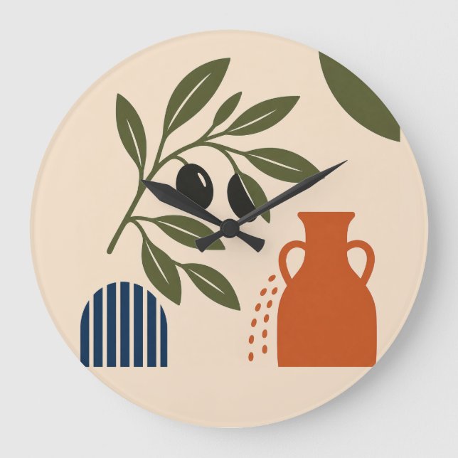 Abstract Mediterranean Olive Branch Vase Clock (Front)