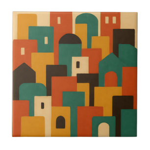 Abstract Mediterranean Village Geometric Ceramic Tile