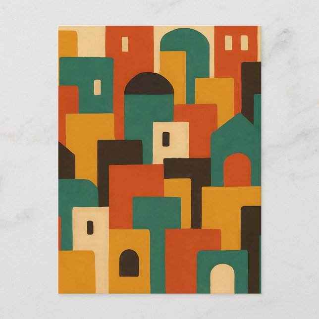 Abstract Mediterranean Village Geometric Postcard (Front)