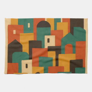 Abstract Mediterranean Village Geometric Tea Towel