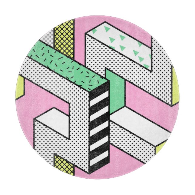 Abstract Memphis: 80s geometric shapes. Cutting Board (Front)