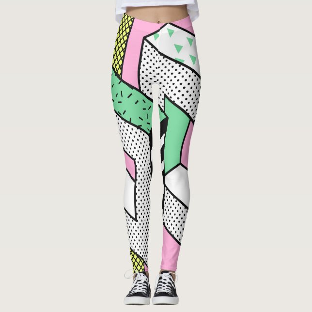 Abstract Memphis: 80s geometric shapes. Leggings (Front)