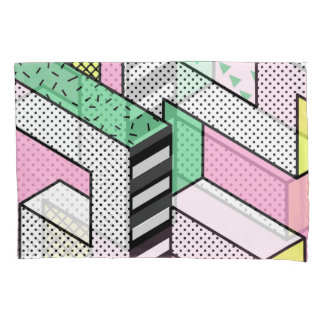 Abstract Memphis: 80s geometric shapes. Pillowcase