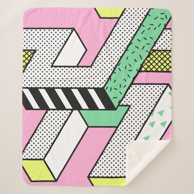 Abstract Memphis: 80s geometric shapes. Sherpa Blanket (Front)