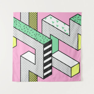 Abstract Memphis: 80s geometric shapes. Tapestry